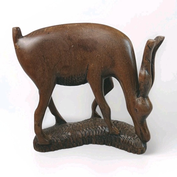 Other - Hand Carved Grazing Antelope Oryx Gazelle Brown Sculpture Statue Hard Wood 5"